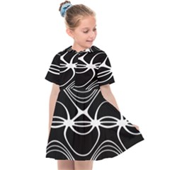 Black And White Clam Shell Pattern Kids  Sailor Dress by SpinnyChairDesigns