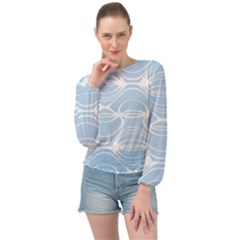 Blue And White Clam Shell Stripes Banded Bottom Chiffon Top by SpinnyChairDesigns