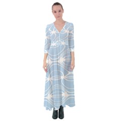 Blue And White Clam Shell Stripes Button Up Maxi Dress by SpinnyChairDesigns