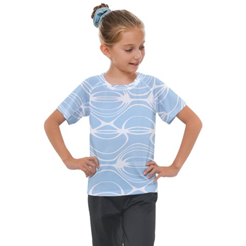 Blue And White Clam Shell Stripes Kids  Mesh Piece Tee by SpinnyChairDesigns