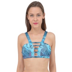 Blue Marble Abstract Art Cage Up Bikini Top by SpinnyChairDesigns