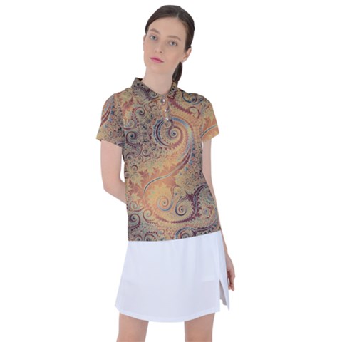 Terra Cotta Persian Orange Spirals Swirls Pattern Women s Polo Tee by SpinnyChairDesigns