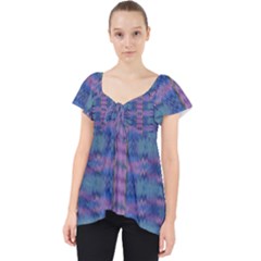 Purple Blue Ikat Stripes Lace Front Dolly Top