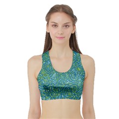 Abstract Blue Green Jungle Paisley Sports Bra With Border by SpinnyChairDesigns