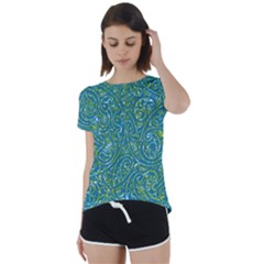 Abstract Blue Green Jungle Paisley Short Sleeve Foldover Tee by SpinnyChairDesigns