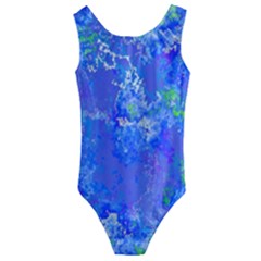 Bright Blue Paint Splatters Kids  Cut-out Back One Piece Swimsuit by SpinnyChairDesigns