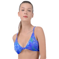 Bright Blue Paint Splatters Knot Up Bikini Top by SpinnyChairDesigns