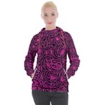 Hot Pink and Black Paisley Swirls Women s Hooded Pullover