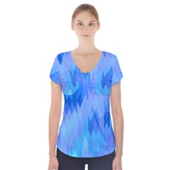 Aqua Blue Diamond Pattern Short Sleeve Front Detail Top by SpinnyChairDesigns