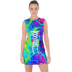 Abstract Art Tie Dye Rainbow Lace Up Front Bodycon Dress by SpinnyChairDesigns