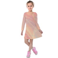 Coral Cream Abstract Art Pattern Kids  Long Sleeve Velvet Dress by SpinnyChairDesigns