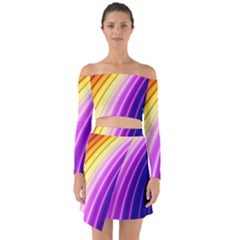 Sporty Stripes Swoosh Purple Gold Red Off Shoulder Top With Skirt Set by SpinnyChairDesigns