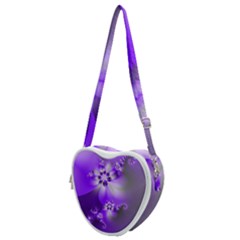 Violet Purple Flower Print Heart Shoulder Bag by SpinnyChairDesigns