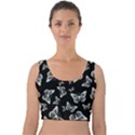 Black and White Butterfly Pattern Velvet Crop Top View1