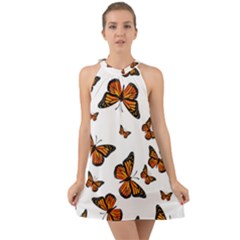 Monarch Butterflies Halter Tie Back Chiffon Dress by SpinnyChairDesigns