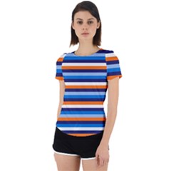 Ocean Blue Stripes Back Cut Out Sport Tee