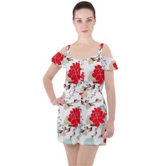 Floral Pattern  Ruffle Cut Out Chiffon Playsuit by Sobalvarro