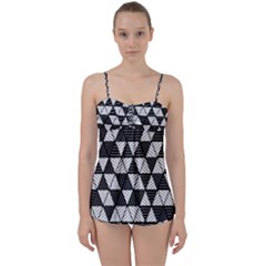 Black And White Triangles Pattern Babydoll Tankini Set