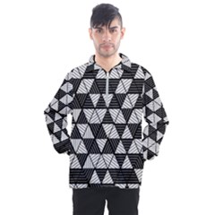 Black And White Triangles Pattern Men s Half Zip Pullover by SpinnyChairDesigns