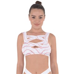 Pink Abstract Stripes On White Bandaged Up Bikini Top by SpinnyChairDesigns