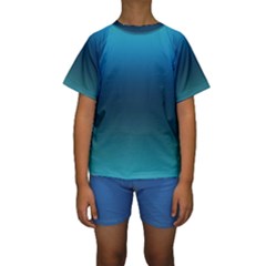 Blue Teal Green Gradient Ombre Colors Kids  Short Sleeve Swimwear by SpinnyChairDesigns