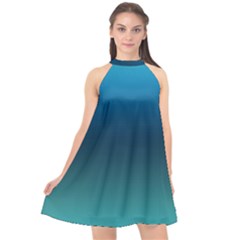 Blue Teal Green Gradient Ombre Colors Halter Neckline Chiffon Dress  by SpinnyChairDesigns