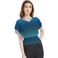 Blue Teal Green Gradient Ombre Colors Butterfly Chiffon Blouse