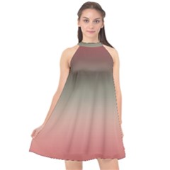 Tea Rose And Sage Gradient Ombre Colors Halter Neckline Chiffon Dress  by SpinnyChairDesigns