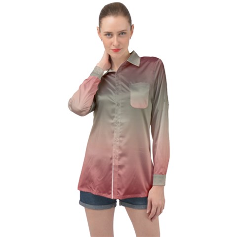 Tea Rose And Sage Gradient Ombre Colors Long Sleeve Satin Shirt by SpinnyChairDesigns