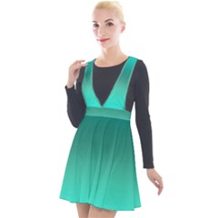 Teal Turquoise Green Gradient Ombre Plunge Pinafore Velour Dress by SpinnyChairDesigns