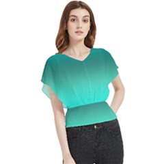 Teal Turquoise Green Gradient Ombre Butterfly Chiffon Blouse