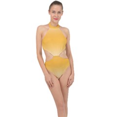 Saffron Yellow And Cream Gradient Ombre Color Halter Side Cut Swimsuit by SpinnyChairDesigns