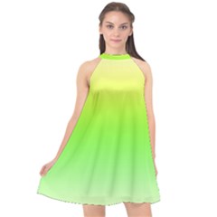 Lemon Yellow And Lime Green Gradient Ombre Color Halter Neckline Chiffon Dress  by SpinnyChairDesigns