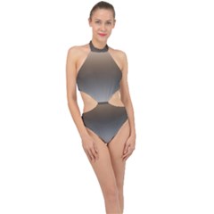 Brown And Grey Gradient Ombre Color Halter Side Cut Swimsuit by SpinnyChairDesigns