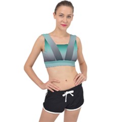 Teal Green And Grey Gradient Ombre Color V-back Sports Bra by SpinnyChairDesigns