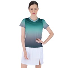 Teal Green And Grey Gradient Ombre Color Women s Sports Top by SpinnyChairDesigns