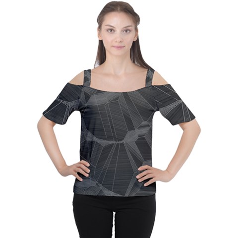 Black Tourmaline Stone Geometric Pattern Cutout Shoulder Tee by SpinnyChairDesigns