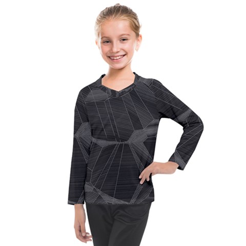 Black Tourmaline Stone Geometric Pattern Kids  Long Mesh Tee by SpinnyChairDesigns