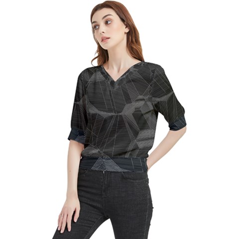 Black Tourmaline Stone Geometric Pattern Quarter Sleeve Blouse by SpinnyChairDesigns