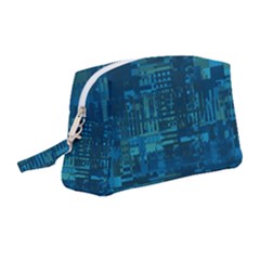 Blue Green Abstract Art Geometric Pattern Wristlet Pouch Bag (medium) by SpinnyChairDesigns