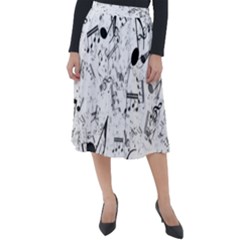 Black And White Music Notes Classic Velour Midi Skirt  by SpinnyChairDesigns