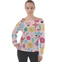 Tekstura-fon-tsvety-berries-flowers-pattern-seamless Off Shoulder Long Sleeve Velour Top View1