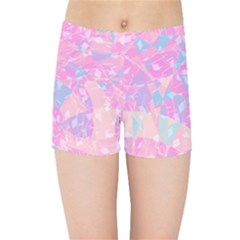 Pink Blue Peach Color Mosaic Kids  Sports Shorts