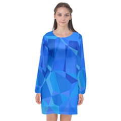 Electric Blue Geometric Pattern Long Sleeve Chiffon Shift Dress  by SpinnyChairDesigns