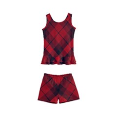 Red And Black Plaid Stripes Kids  Boyleg Swimsuit by SpinnyChairDesigns