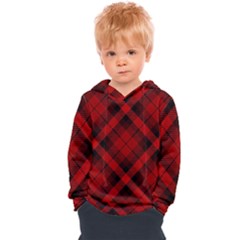 Red And Black Plaid Stripes Kids  Overhead Hoodie by SpinnyChairDesigns