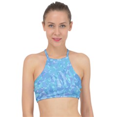 Light Blue Abstract Mosaic Art Color Racer Front Bikini Top by SpinnyChairDesigns