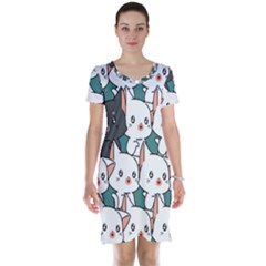 Seamless-cute-cat-pattern-vector Short Sleeve Nightdress by Sobalvarro