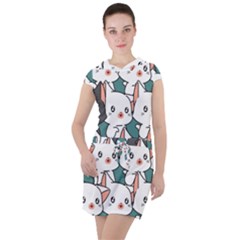 Seamless-cute-cat-pattern-vector Drawstring Hooded Dress by Sobalvarro