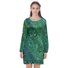 Emerald Green Blue Marbled Color Long Sleeve Chiffon Shift Dress  by SpinnyChairDesigns